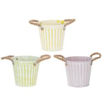 Product Bucket for planting, planter with handles, metal decoration pink/green/yellow shabby chic Ø16.5cm H15cm 3-piece set