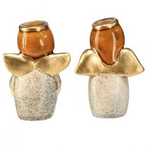 Product Enchanting ceramic angel duo in cream-white with gold accents – 8.6 cm – Heavenly decorative figures – 2 pieces
