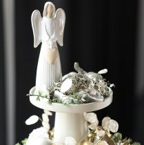 Product Angel Figurine with Heart Decoration in Cream White, Ceramic, 23cm