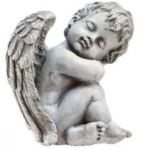 Product Sitting angel decorative figure grave decoration grey polyresin H18cm