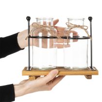 Product Decorative bottle vase, glass and wood, 23x12x19.5cm, 2 pieces