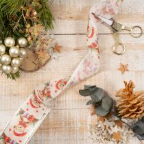 Product Christmas Ribbon with Bear Design 40mm x 15m in Cream, Red, and Green