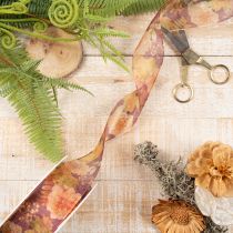 Product Autumn Floral Organza Ribbon 40mm x 15m in Purple, Brown, and Green