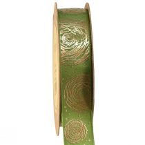 Product Gift ribbon with golden roses Green decorative ribbon 25mm 15m