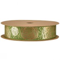 Product Gift ribbon with golden roses Green decorative ribbon 25mm 15m