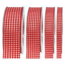 Gift ribbon with selvage 20m red checkered