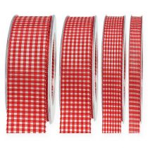 Product Gift ribbon with selvage 20m red checkered