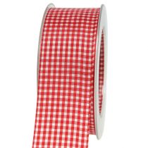 Product Gift ribbon with selvage 40mm 20m red checked