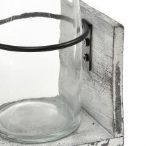 Product Rustic bottle set in wooden carrier – 3 glass bottles, grey-white, 24x8x20 cm – Versatile for decoration