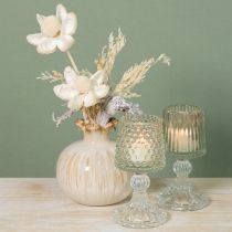 Product Glass tealight holder with base dots and grooves H15cm 2pcs