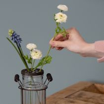 Product Glass bottle in a metal basket, ideal for decorative accents in the living room, 20cm