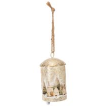 Product Metal Bell with Winter Village Design 20cm White and Gold