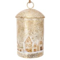 Product Metal Bell with Winter Village Design 20cm White and Gold