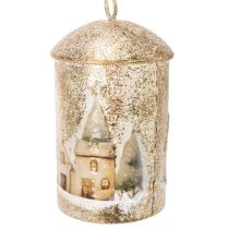 Product Metal Bell with Winter Village Design 20cm White and Gold