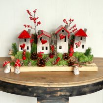 Product Romantic ceramic houses with heart motif – red &amp; natural tones, 11 cm – lovingly designed winter decoration – 3 pieces