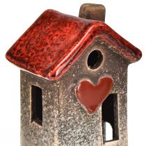 Product Romantic ceramic houses with heart motif – red &amp; natural tones, 11 cm – lovingly designed winter decoration – 3 pieces