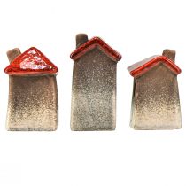 Product Romantic ceramic houses with heart motif – red &amp; natural tones, 11 cm – lovingly designed winter decoration – 3 pieces