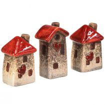 Product Ceramic house with red roof, window and heart – 6 cm – Idyllic decoration for home and garden – 6 pieces