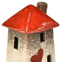 Product Loving ceramic houses – heart design, red & natural, 17.5 cm – romantic decoration for the home 2 pieces