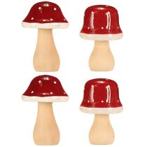 Product Wooden mushrooms, toadstools, decoration, wood, FSC, red-brown, H6.5/7 cm, 4 pieces
