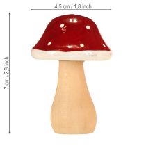 Product Wooden mushrooms, toadstools, decoration, wood, FSC, red-brown, H6.5/7 cm, 4 pieces
