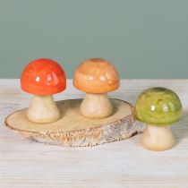 Product Wooden Mushrooms, Autumn Decoration, Mushrooms, Green, Red, Orange, H6.5cm, 9 Pieces