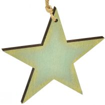 Product Wooden stars for hanging window decoration mint gold 12/20/26cm set of 3