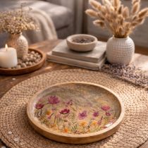 Product Wooden plates with flowers and butterflies, natural pink, Ø15cm, 3 pieces