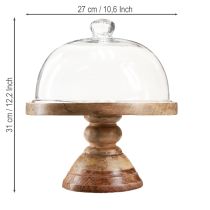 Product Wooden plate with glass dome, decorative glass bell, Ø27cm H31cm