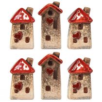 Product Ceramic house with red roof, window and heart – 6 cm – Idyllic decoration for home and garden – 6 pieces