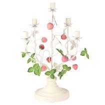 Product Candlestick 5-armed cream metal strawberry decoration H44cm