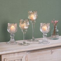 Product Glass flower candle holder for elegant table decoration, events and weddings, 22cm