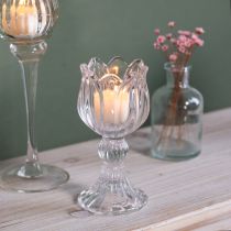 Product Glass candle holders with a floral pattern for elegant table decoration, 14cm, 2 pieces