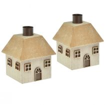 Product Candle Holder Christmas House Wood Grey 9×9×11cm 2 pcs