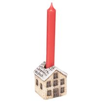 Product Ceramic Candle Holders Small House Design with Snow Set of 2
