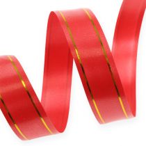 Gift ribbon 2 gold stripes on red 19mm 100m