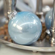 Product Set of blue/silver glass spheres – matte & glossy, glass decorations for winter floral arrangements, 7.5cm, 12 pieces