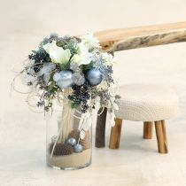 Product Ball set in blue/silver – matte &amp; glossy, glass decoration for winter floristry 7.5cm 12pcs