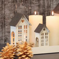 Product Metal Lantern House Set with Tray, 35cm, Grey