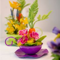 Product Metal Decorative Cup Ø16cm H9cm Teacup with Saucer Purple 2pcs