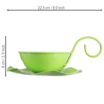 Product Metal decorative cup with saucer, light green, H8cm Ø11.5cm, 2 pieces