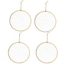Product Boho metal decorative ring, silver, Ø28cm with natural raffia, set of 4 - hanging decoration, wall decoration