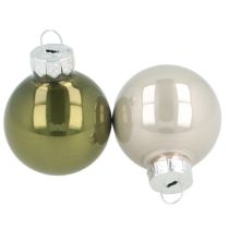 Product Mini Christmas balls glass green silver grey Ø3cm 22pcs