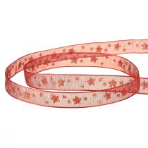Product Organza ribbon red with sparkling stars – Christmas ribbon 10mm 20m