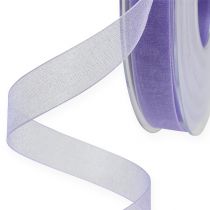 Organza ribbon with selvedge 1.5cm 50m light purple