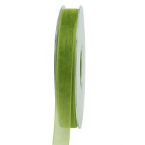 Product Organza ribbon green gift ribbon woven edge olive green 15mm 50m