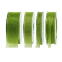 Organza ribbon green gift ribbon woven edge olive green 50m