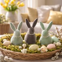 Product Easter bunny decoration with pearl necklace, bunny for living room and Easter table, 13cm, 3 pieces