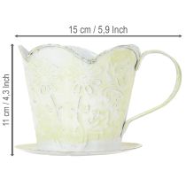 Product Plant pot, decorative coffee filter holder, metal cup for planting, green and white flower decoration, shabby chic, H11cm Ø11cm