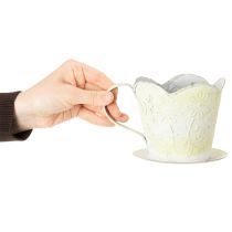 Product Plant pot, decorative coffee filter holder, metal cup for planting, green and white flower decoration, shabby chic, H11cm Ø11cm
